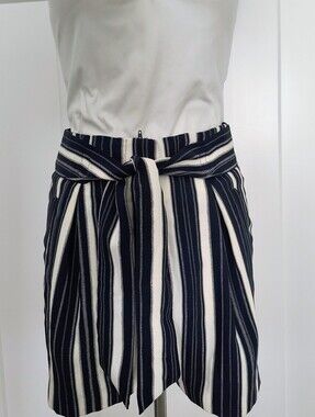 H&M Blue & White Vertical Stripe High-Waist Tie Shorts